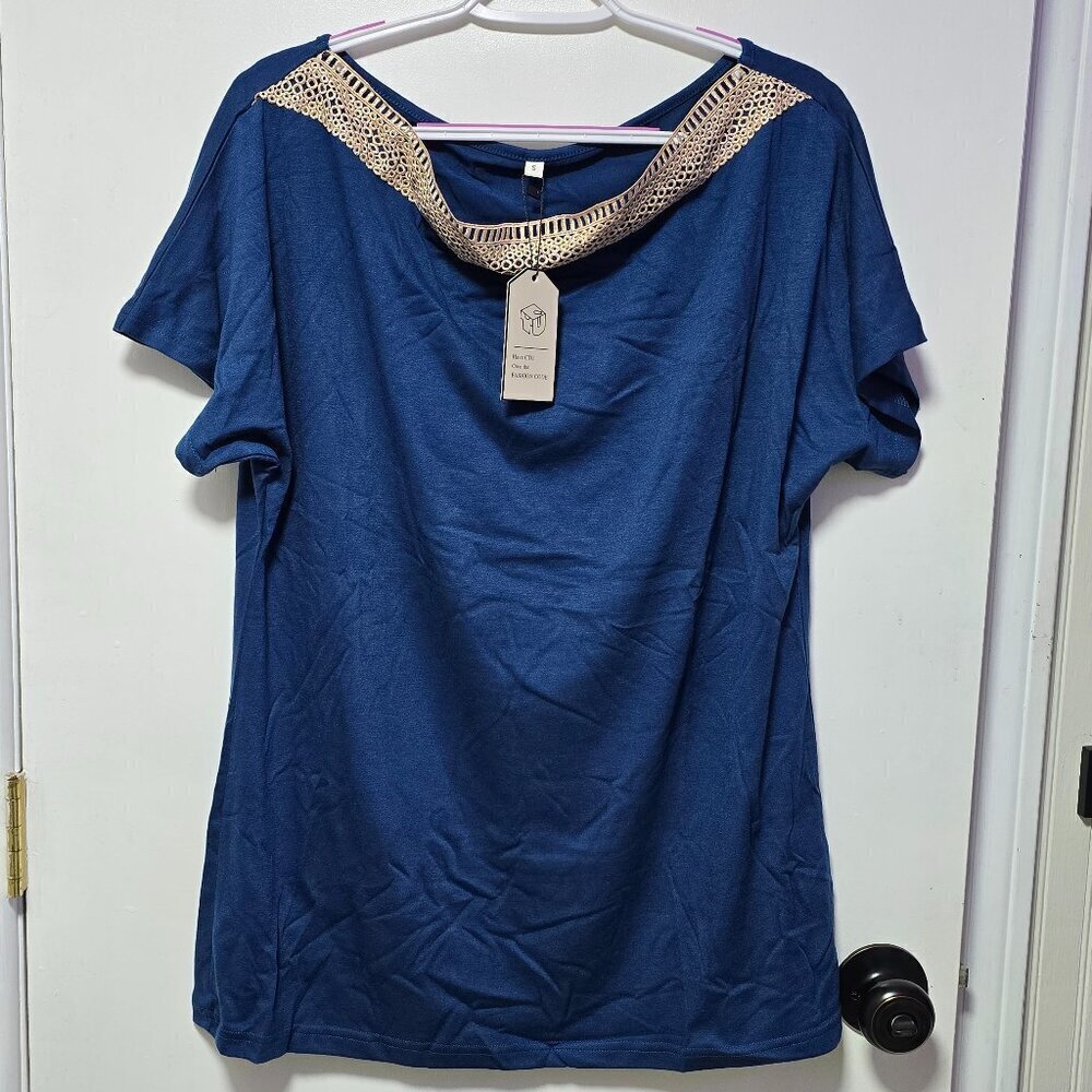 Agseem Navy Blue Long Sleeve Light Top with Lace - Brand New with Tags Small